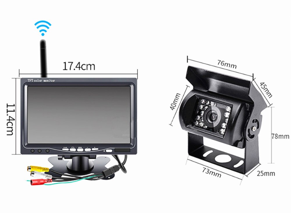 7" LCD monitorius ir dvejos bevielės galinio vaizdo kameros - Image 3