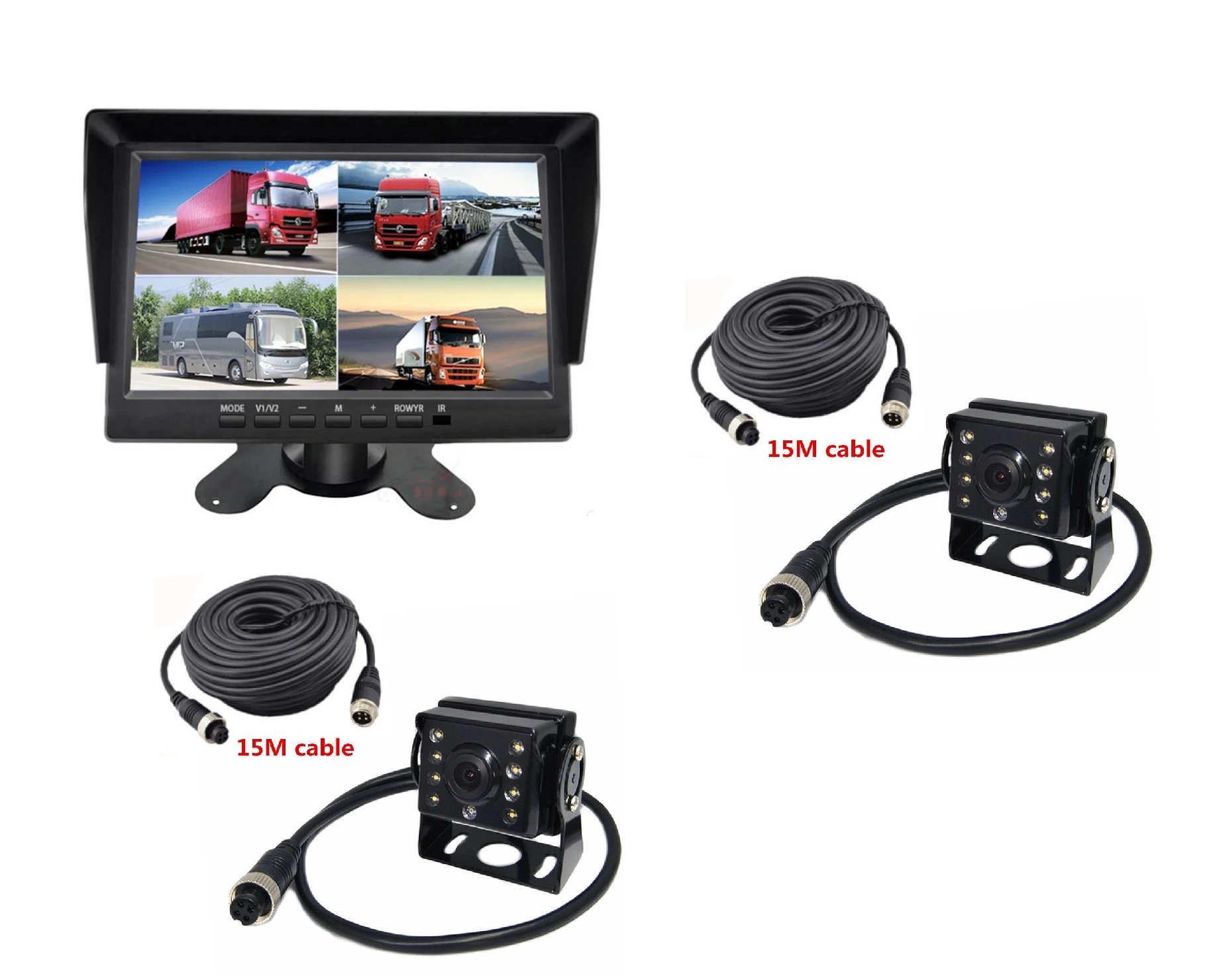 LCD monitorius 10" 4CH ir dvi galinio vaizdo kameros Full HD