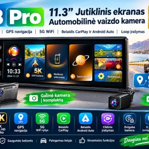 Top! Registratorius ir galinio vaizdo kamera CarPlay, Android Auto, WiFi, GPS