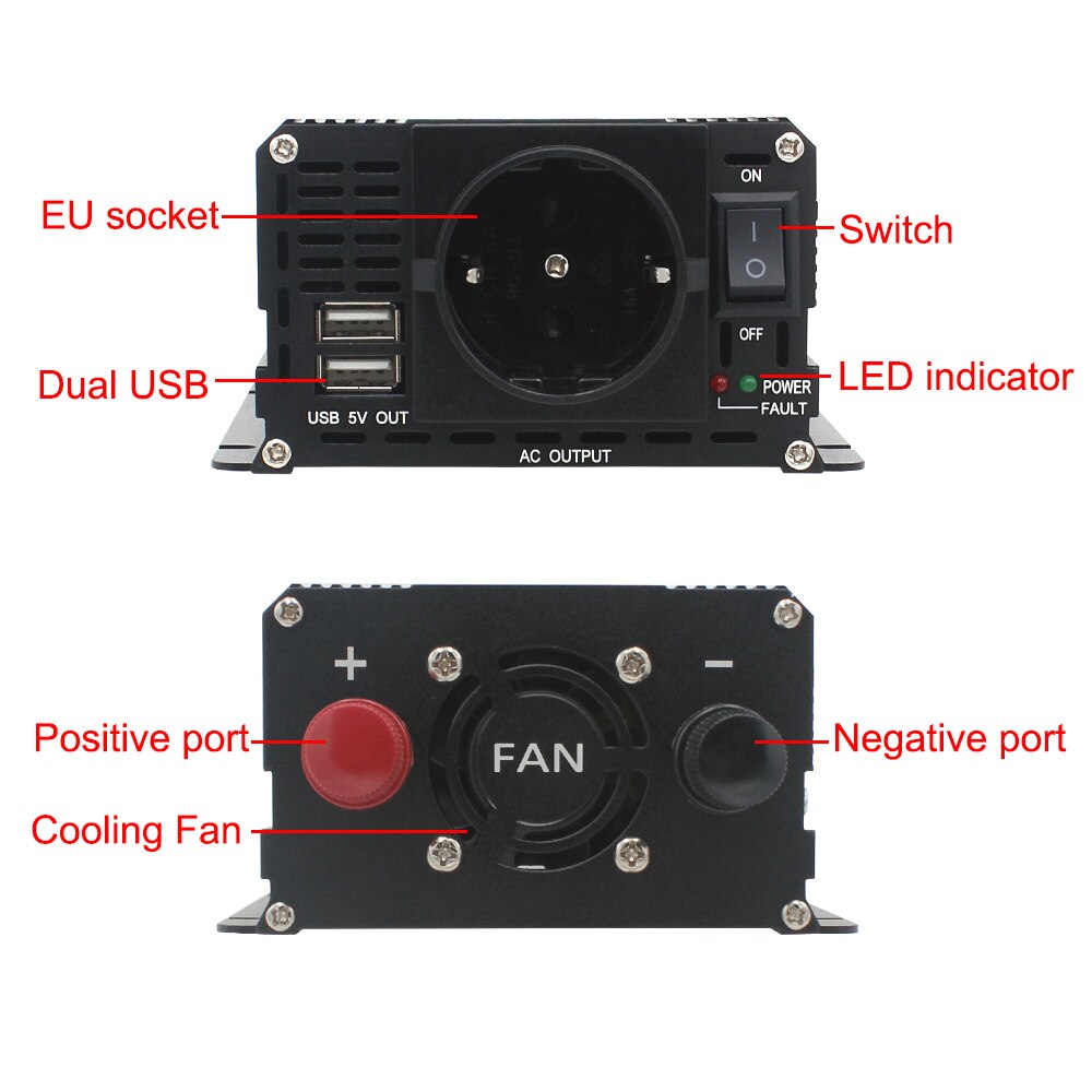 Įtampos keitiklis – inverteris 12V-220V 500W - Image 6