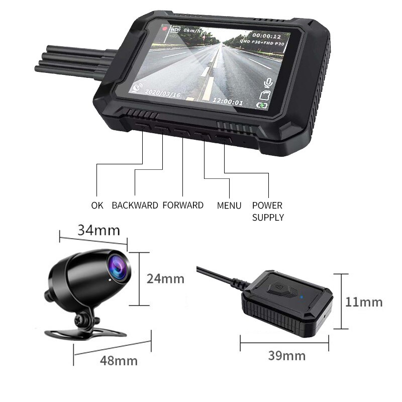 Motociklui Full HD vaizdo registratorius su dviejomis kameromis - Image 2