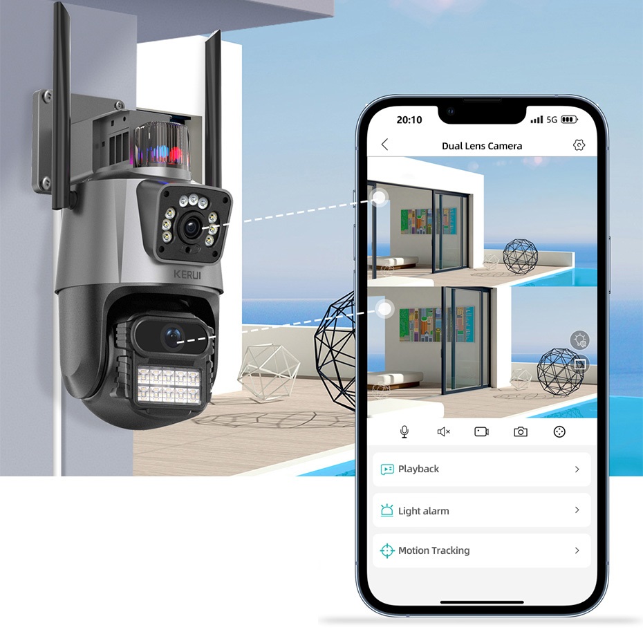 WiFi sukinėjama ir sekiojanti lauko kamera 3 mp du lęšiai - Image 2