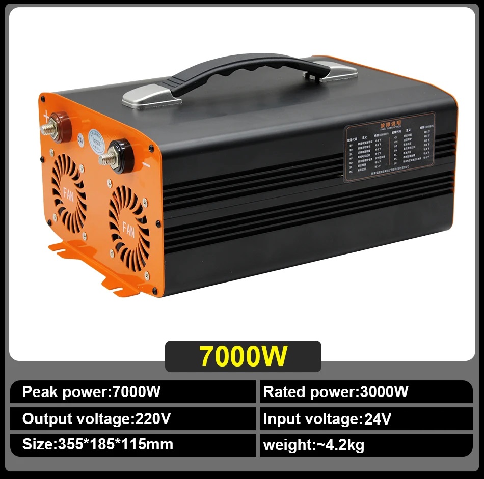 Įtampos keitiklis – inverteris 24V-220V 7000W pilno sinuso - Image 2