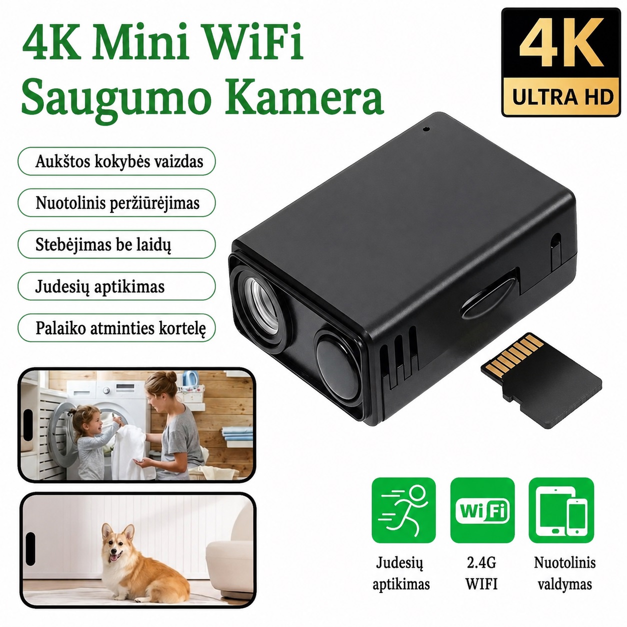 Slapta kamera su WiFi ir įkraunama baterija