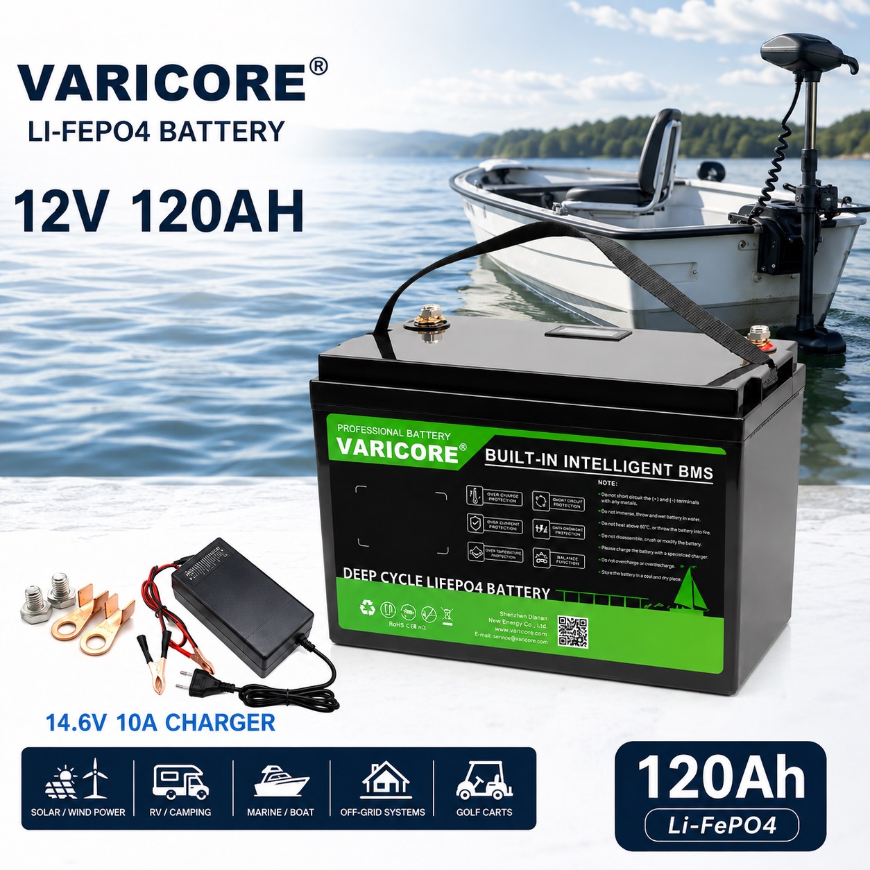 VariCore 12V LiFePO4 120Ah akumuliatorius – baterija su krovikliu