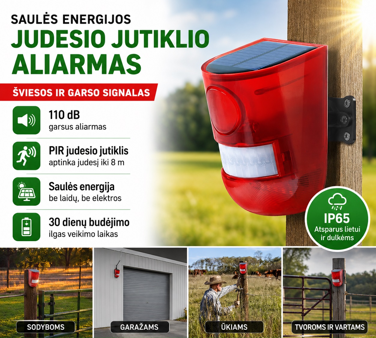 Signalizacija su judesio davikliu, sirena, saulės baterija